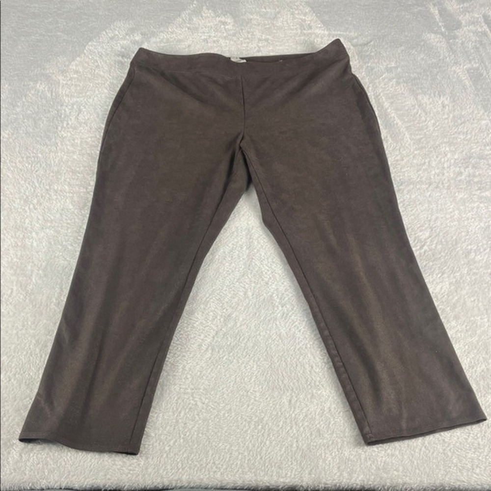 Chico's Faux Suede Pants Women 1.5 Size 10‎ Brown Metallic Pull On